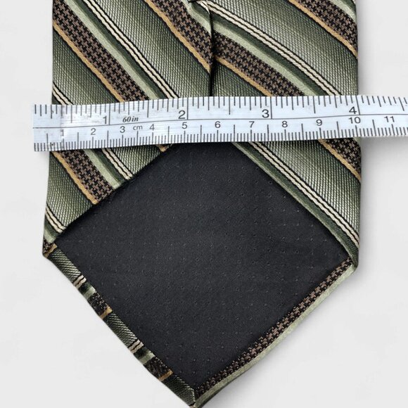 Joseph & Feiss Silk Tie Striped Repp Regimental Green Brown Formal Dress - Picture 5 of 7